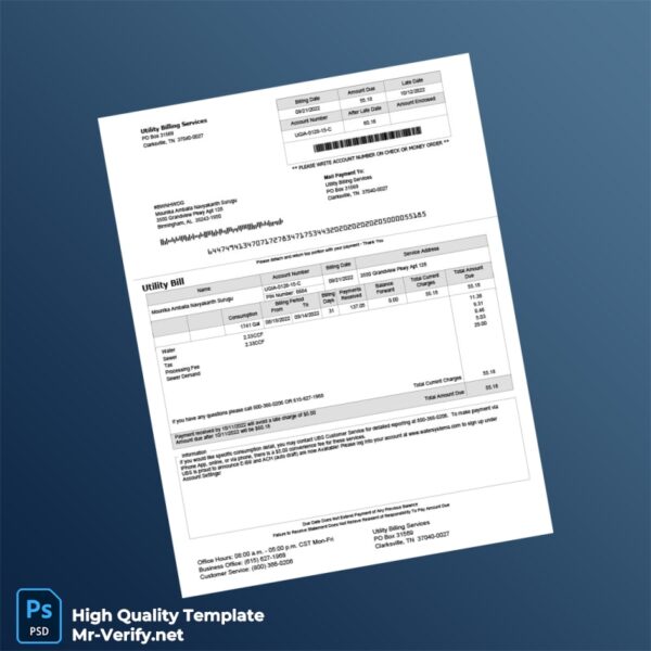 USA Utility Billing Services Editable Utility Bill Template in Word and PDF formats