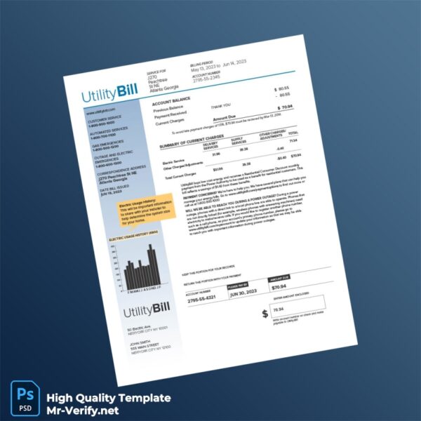 USA UtilityBill Editable Residential Bill Template in Word and PDF formats 2 page