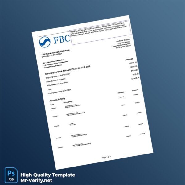 USA Varo Bank Statement Template in Word and PDF formats 2 page