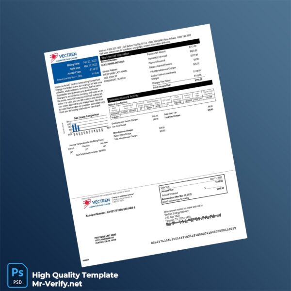 USA Vectren Editable Utility Bill Template in Word and PDF formats
