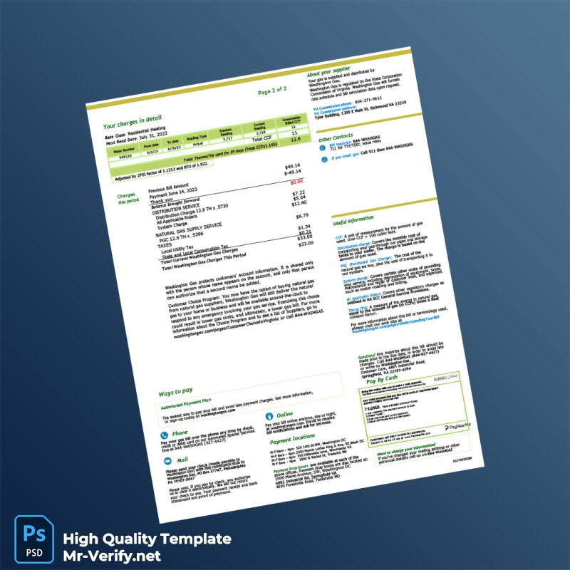 USA Washington Gas Editable Natural Gas Bill Template in Word and PDF formats 2 page USA Washington Gas Editable Natural Gas Bill Template in Word and PDF formats 2 page