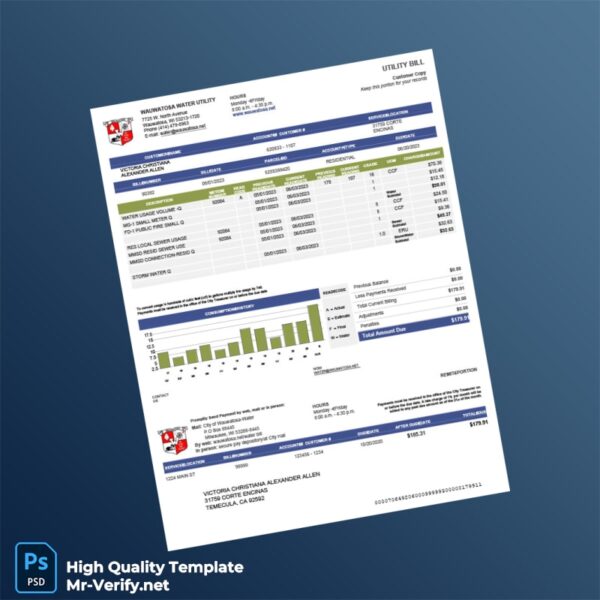 USA Wauwatosa Water Utility Editable Water Bill Template in Word and PDF formats