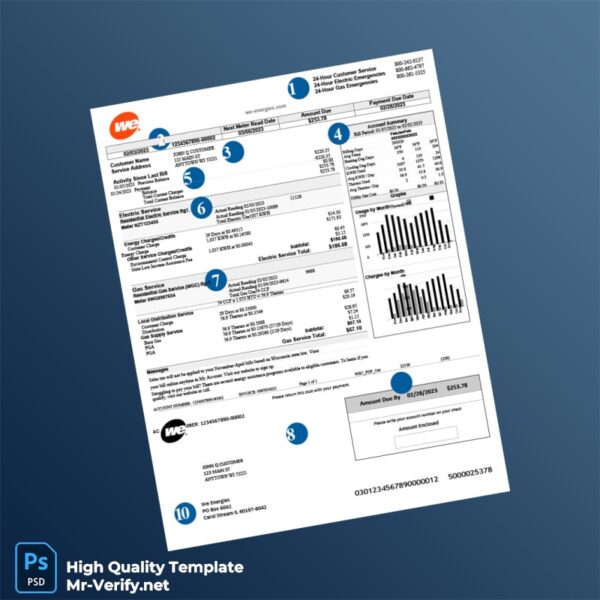 USA We Energies Editable Utility Bill Template in Word and PDF formats