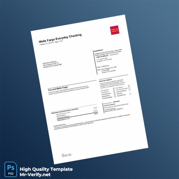 USA Wells Fargo Bank Statement Template in Word and PDF formats 4 page