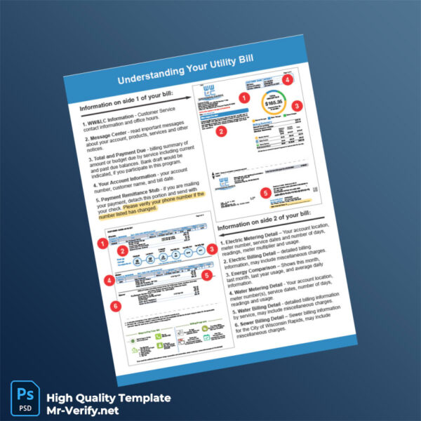 USA Wisconsin Rapids Editable Utility Bill Template in Word and PDF formats