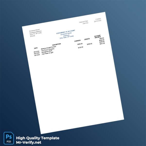 USA Woodgrove Bank Statement Template in Word and PDF formats 2 page