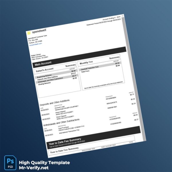 USA spendwell Bank Statement Template in Word and PDF formats 2 page