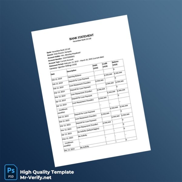Uganda Harambee Bank Statement Template in Word and PDF formats 2 page