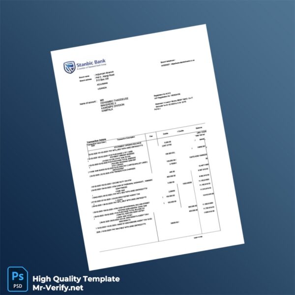 Uganda Stanbic Bank Statement Template in Word and PDF formats 3 page
