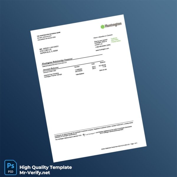 United States Huntington Bank Statement Template in Word and PDF formats 3 page