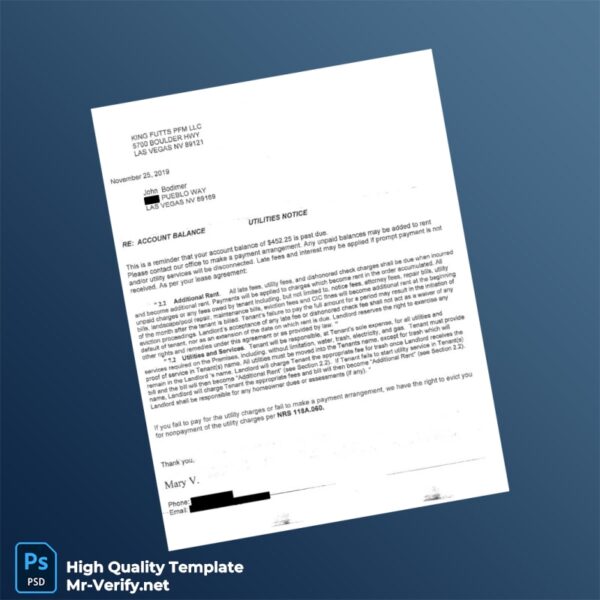 United States King Futt s PFM Editable Utilities Notice Template in Word and PDF formats 2 page