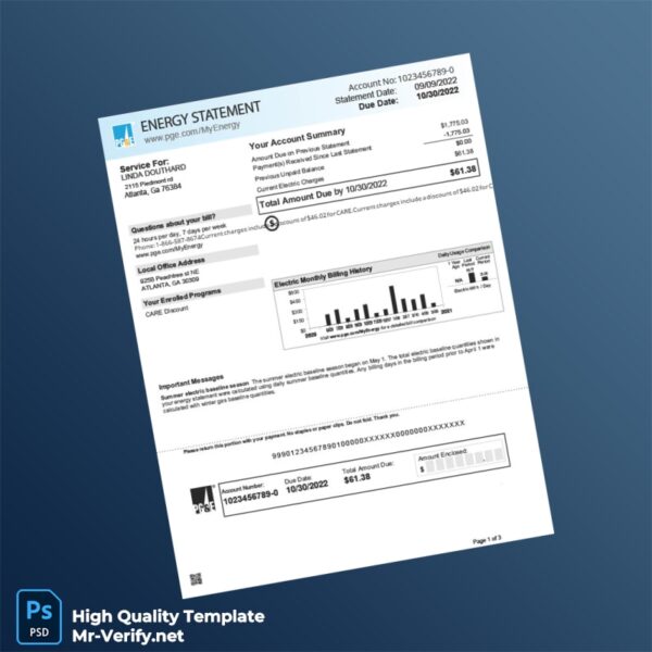 United States Pacific Gas And Electric Company Editable Energy Utility Bill Template in Word and PDF formats 3 page