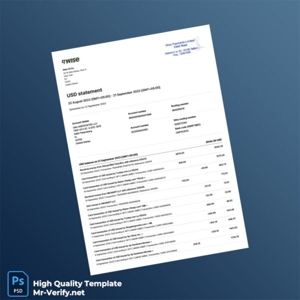 United States USD Statement Template in Word and PDF formats 3 page