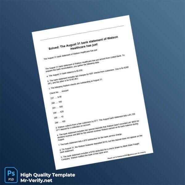 United States United Bank Bank Statement Template in Word and PDF formats 2 page