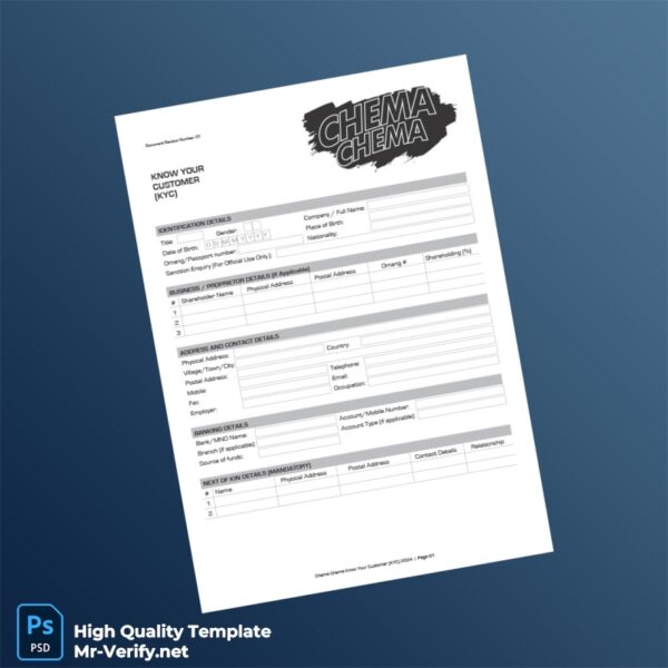 Unknown Editable KYC Template in Word and PDF formats 2 page