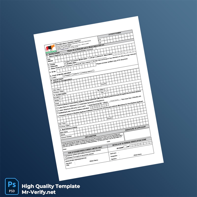 Zambia Stockbrokers Zambia Limited Editable Account Opening Requirements Template in Word and PDF formats 2 page Zambia Stockbrokers Zambia Limited Editable Account Opening Requirements Template in Word and PDF formats 2 page