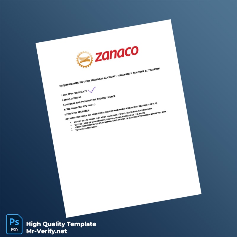 Zambia Zanaco Editable Requirements Template in Word and PDF formats Zambia Zanaco Editable Requirements Template in Word and PDF formats