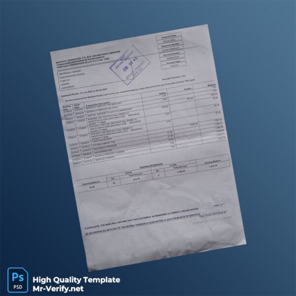 Zimbabwe CBZ Bank Statement Template in Word and PDF formats