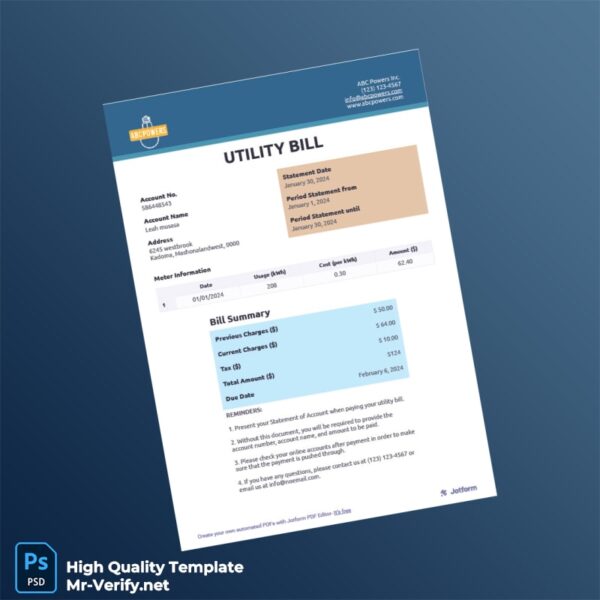 Zimbabwe Editable Utility Bill Template in Word and PDF formats