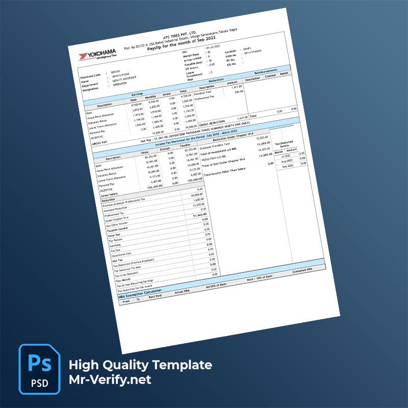 ATC TIRES PVT LTD payslip word and pdf template ATC TIRES PVT LTD payslip word and pdf template
