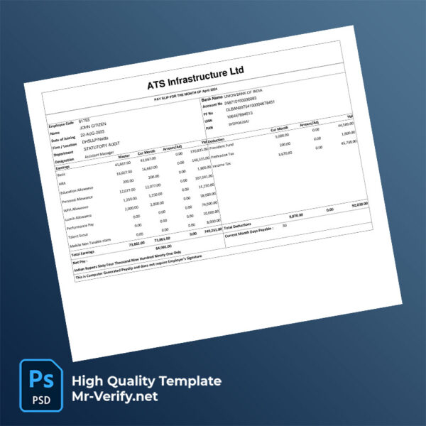 ATS Infrastructure Ltd payslip word and pdf template