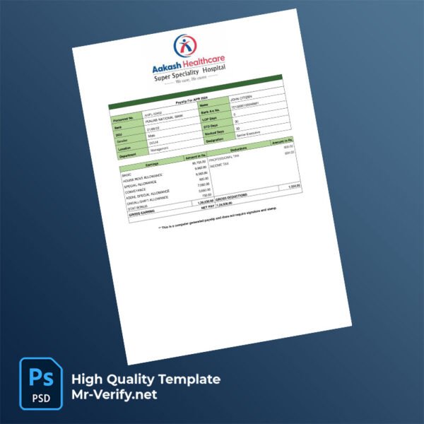 Aakash Healthcare payslip word and pdf template