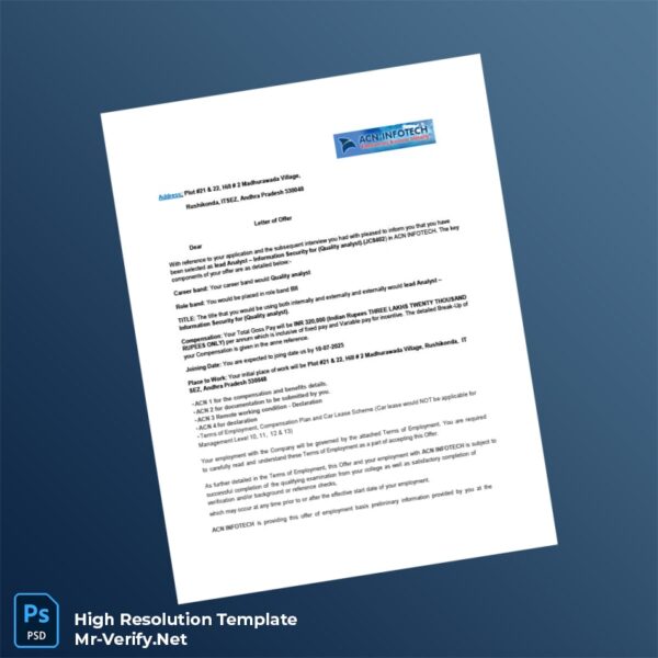Editable Acn Infotech Employment Verification Letter Word and Pdf Template 6 page