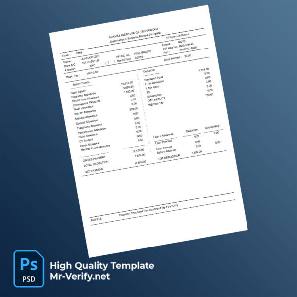 Adamas Institute of Technology payslip word and pdf template