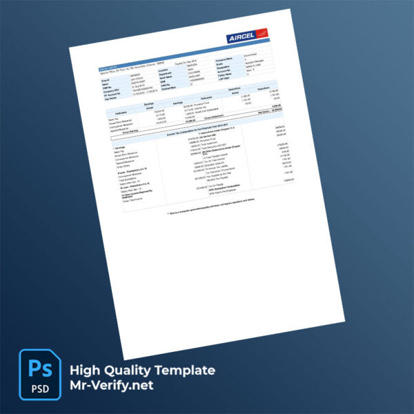 Aircel LIMITED payslip word and pdf template