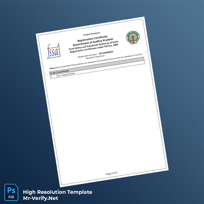 Editable Andhra Pradesh Food Safety and Standards Authority Registration Certificate Word and Pdf Template 4 page Editable Andhra Pradesh Food Safety and Standards Authority Registration Certificate Word and Pdf Template 4 page
