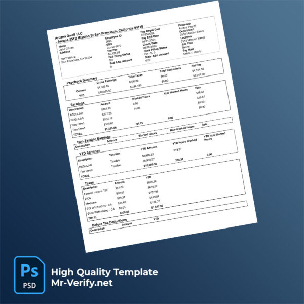 Arcana Dwell LLC earning statement word and pdf template