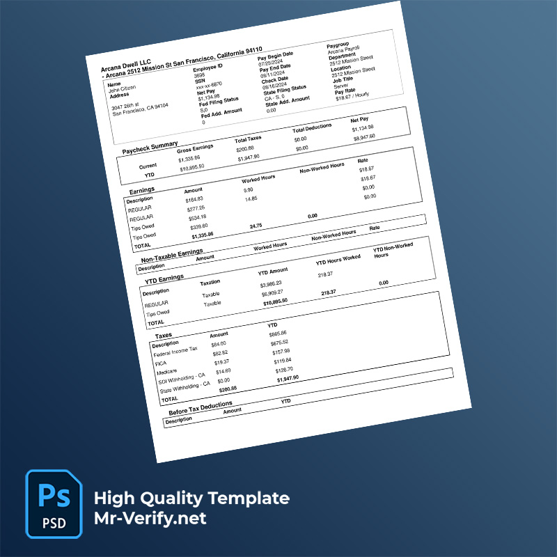 Arcana Dwell LLC earning statement word and pdf template Arcana Dwell LLC earning statement word and pdf template