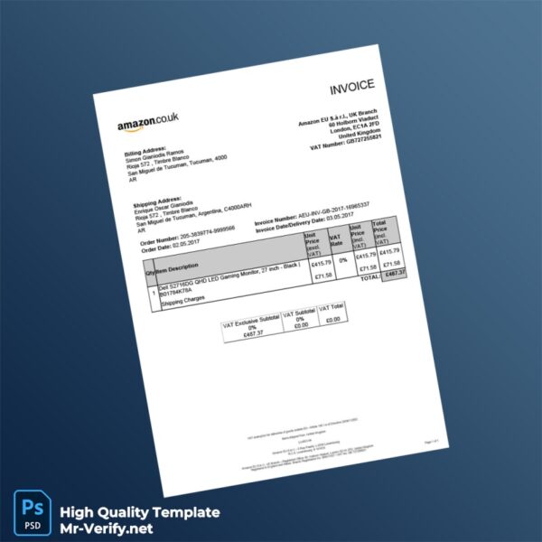 Argentina Amazon EU S à r l Invoice Template in Word and PDF formats Argentina Amazon EU S à r l Invoice Template in Word and PDF formats