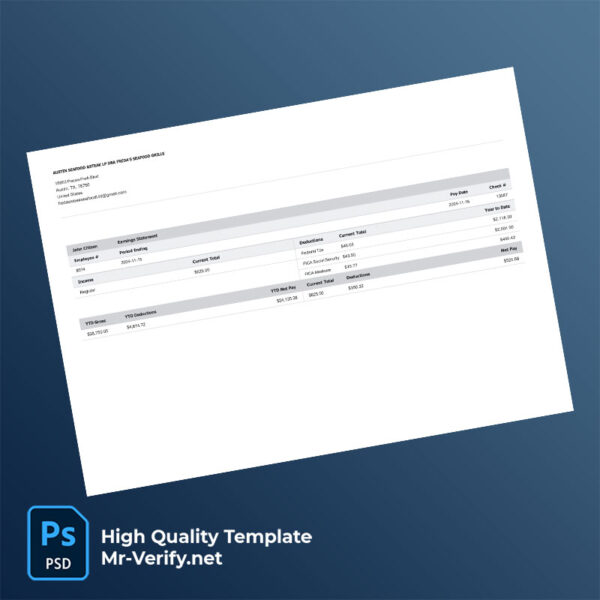 Austin Seafood & Steak LP DBA Freda’s Seafood Grille earning statement word and pdf template