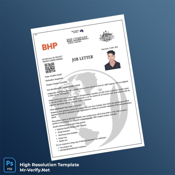 Editable Australia BHP Company Employment Verification Letter Word and Pdf Template 3 page