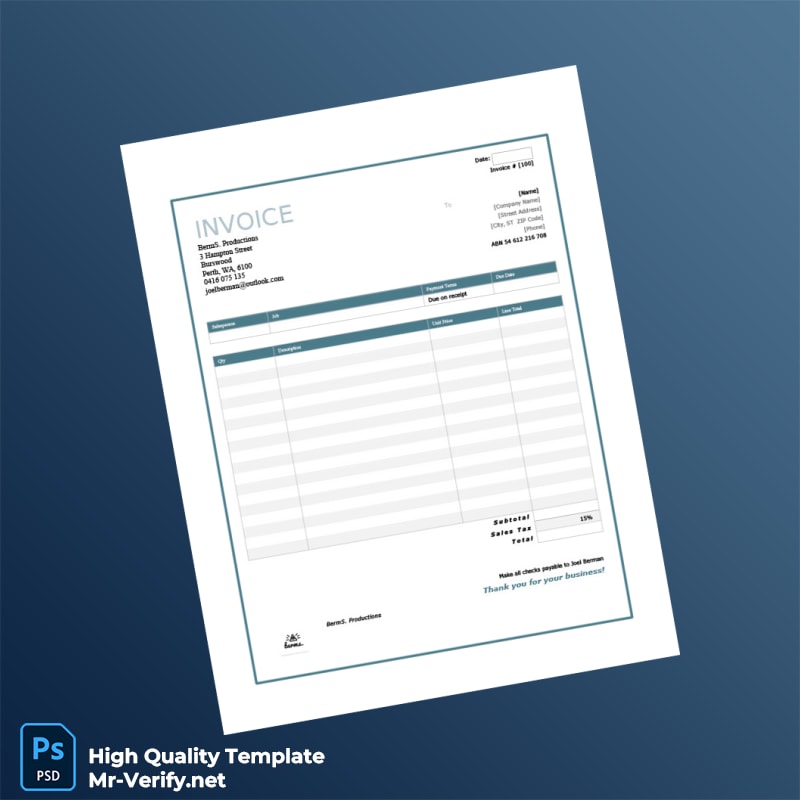 Australia BermS Productions Invoice Template in Word and PDF formats Australia BermS Productions Invoice Template in Word and PDF formats
