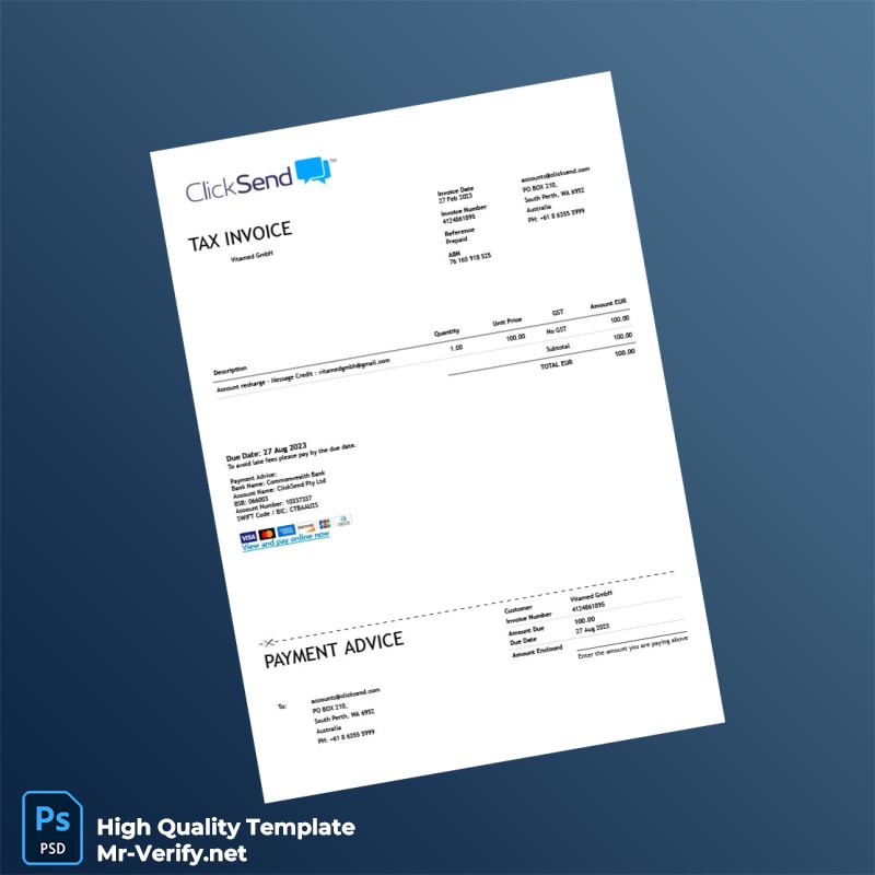 Australia ClickSend Invoice Template in Word and PDF formats Australia ClickSend Invoice Template in Word and PDF formats