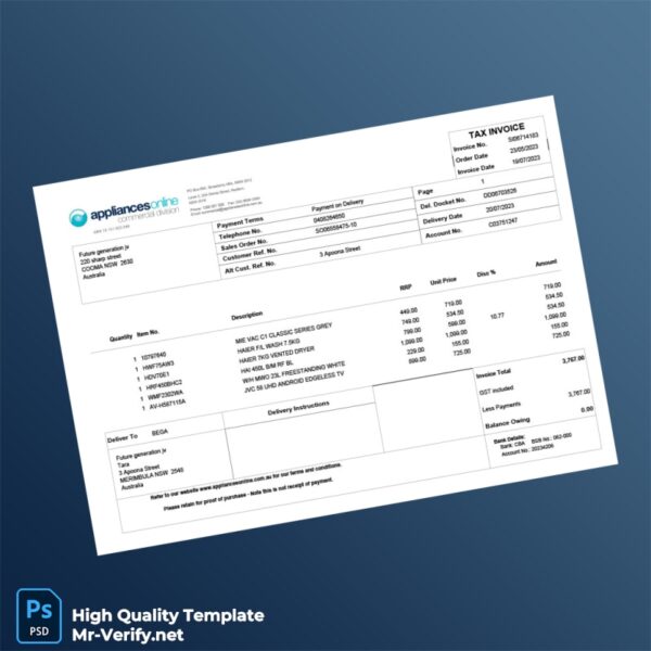 Australia Future Generation JV Tax Invoice Template in Word and PDF formats 2 page