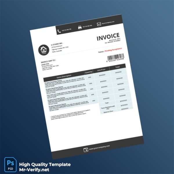 Australia G Studio Inc Invoice Template in Word and PDF formats
