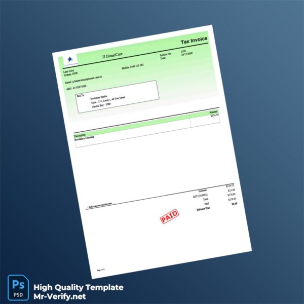 Australia JJ HomeCare Invoice Template in Word and PDF formats Australia JJ HomeCare Invoice Template in Word and PDF formats