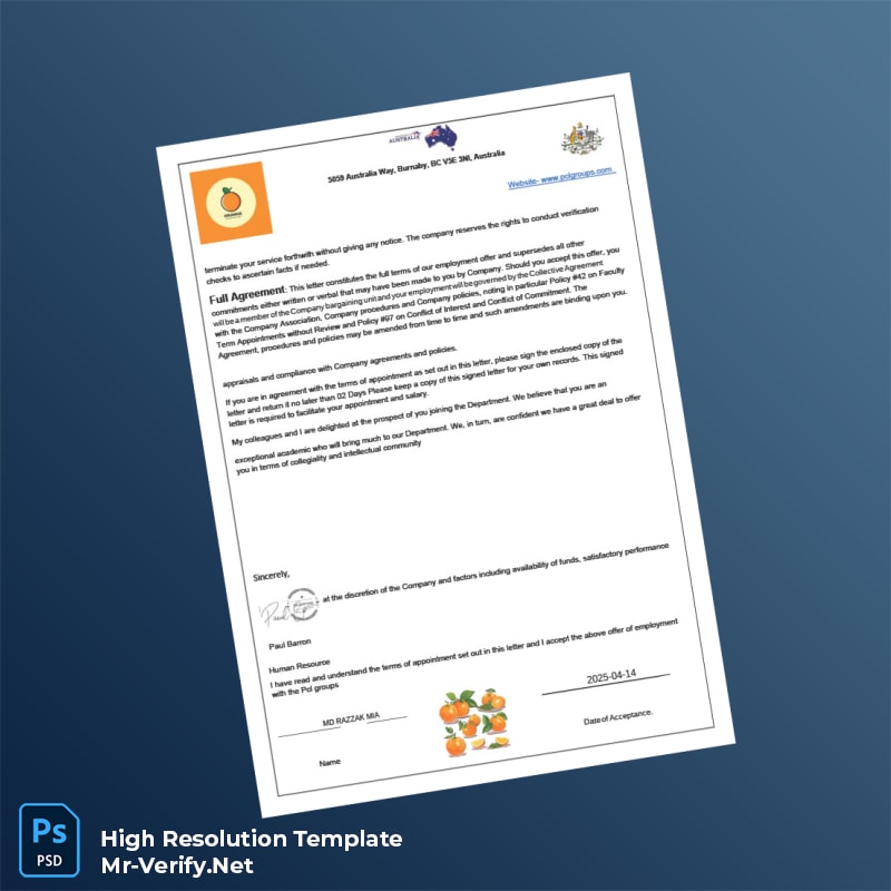 Editable Australia PGL Group Employment Verification Letter Word and Pdf Template 3 page Editable Australia PGL Group Employment Verification Letter Word and Pdf Template 3 page