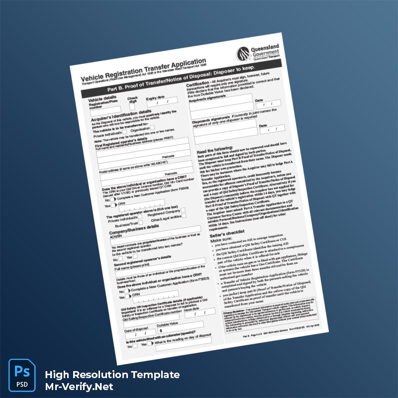 Editable Australia Queensland Vehicle Registration Transfer Application Word and Pdf Template 5 page Editable Australia Queensland Vehicle Registration Transfer Application Word and Pdf Template 5 page