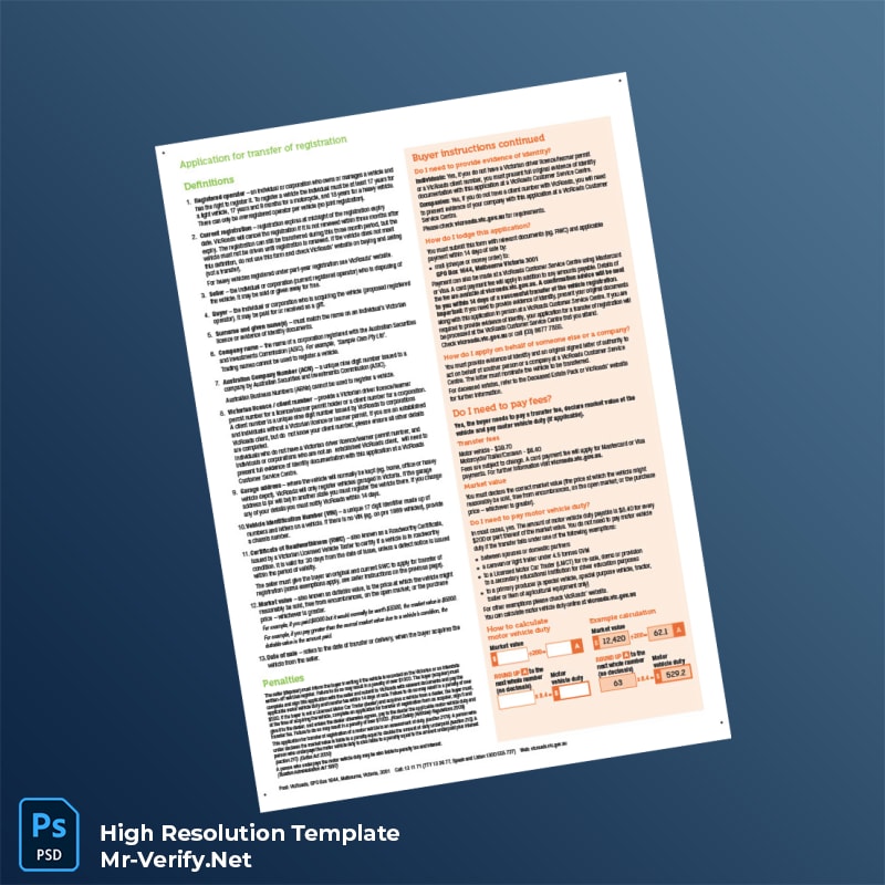 Editable Australia VicRoads Vehicle Registration Transfer Application Word and Pdf Template 6 page Editable Australia VicRoads Vehicle Registration Transfer Application Word and Pdf Template 6 page