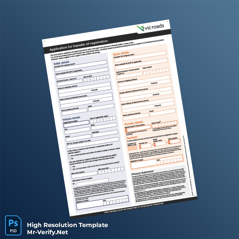Editable Australia VicRoads Vehicle Registration Transfer Application Word and Pdf Template 6 page Editable Australia VicRoads Vehicle Registration Transfer Application Word and Pdf Template 6 page
