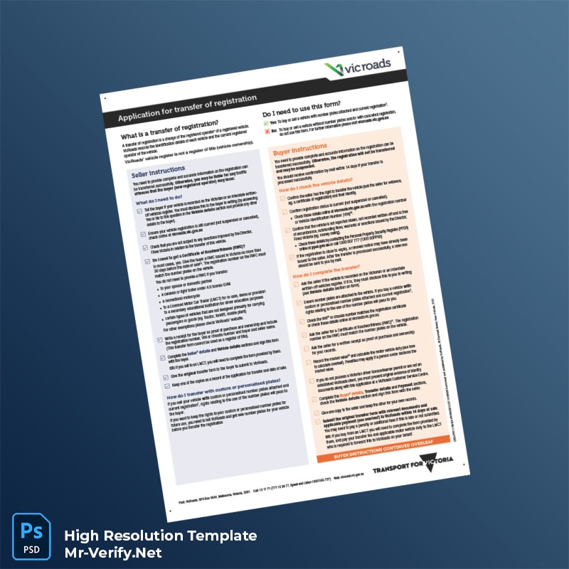 Editable Australia VicRoads Vehicle Registration Transfer Application Word and Pdf Template 6 page Editable Australia VicRoads Vehicle Registration Transfer Application Word and Pdf Template 6 page