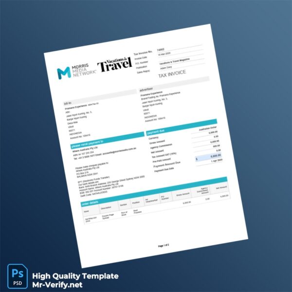 Australia Where Australia Pty Ltd Tax Invoice Template in Word and PDF formats 2 page Australia Where Australia Pty Ltd Tax Invoice Template in Word and PDF formats 2 page