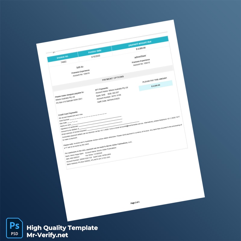 Australia Where Australia Pty Ltd Tax Invoice Template in Word and PDF formats 2 page Australia Where Australia Pty Ltd Tax Invoice Template in Word and PDF formats 2 page