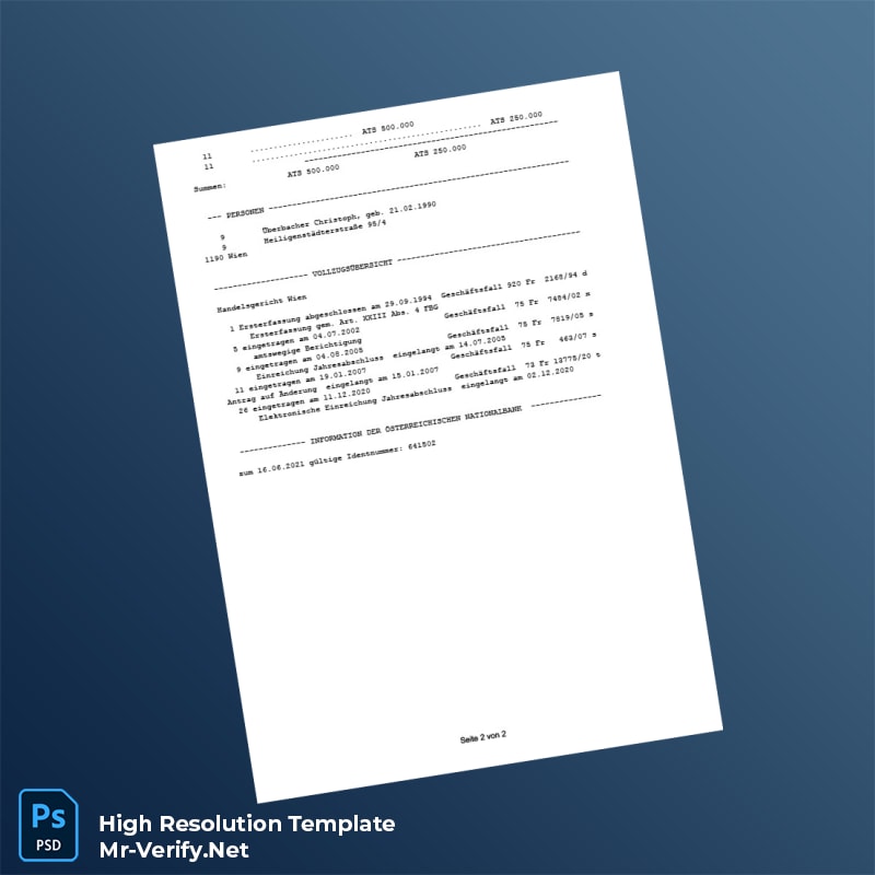 Editable Austria Firmenbuch Registration Certificate Word and Pdf Template 2 page Editable Austria Firmenbuch Registration Certificate Word and Pdf Template 2 page