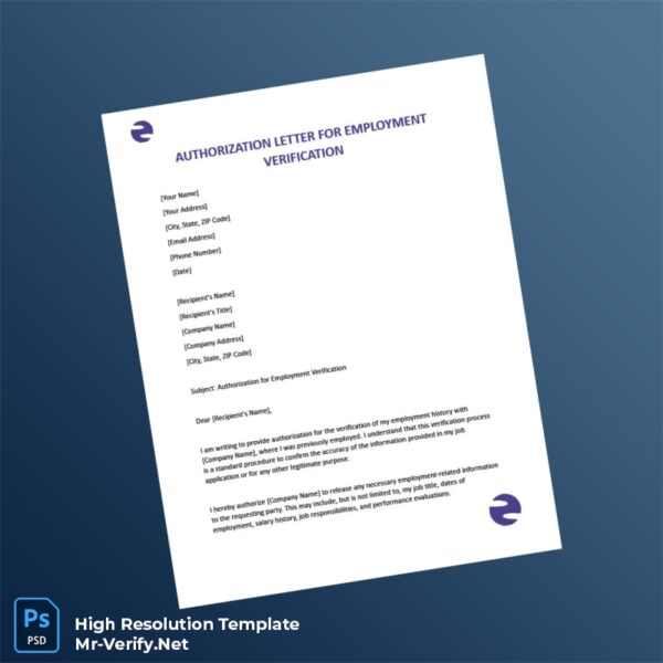 Editable Authorization Letter for Employment Verification Word and Pdf Template 2 page
