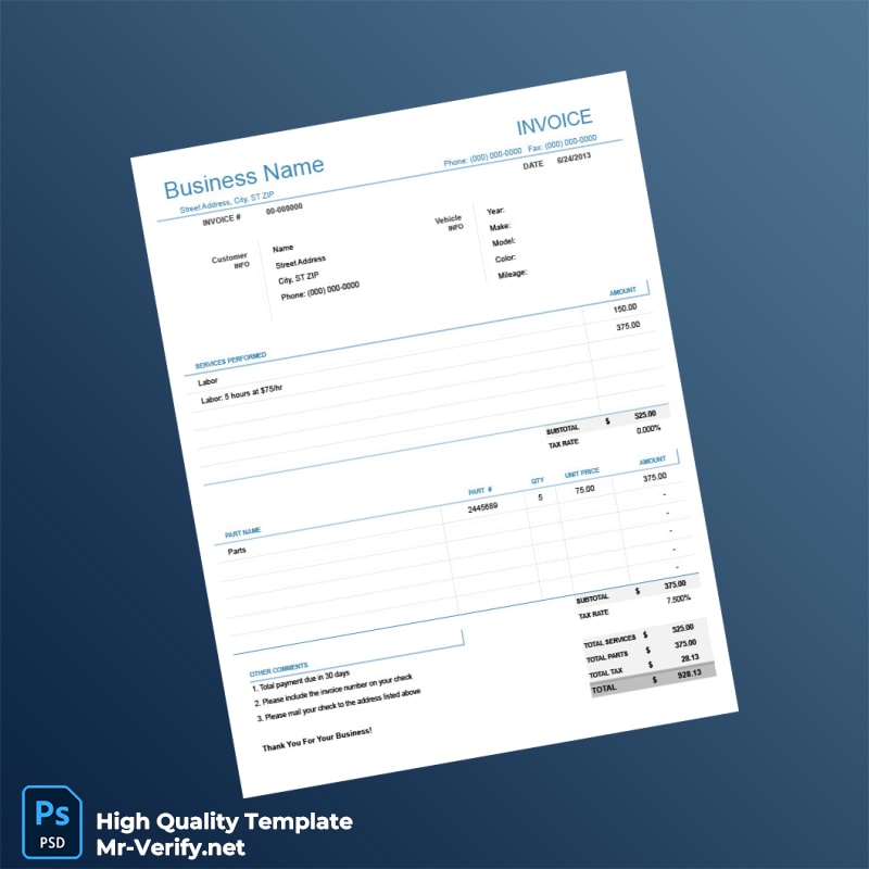 Auto Repair Invoice Template in Word and PDF formats 7 page Auto Repair Invoice Template in Word and PDF formats 7 page